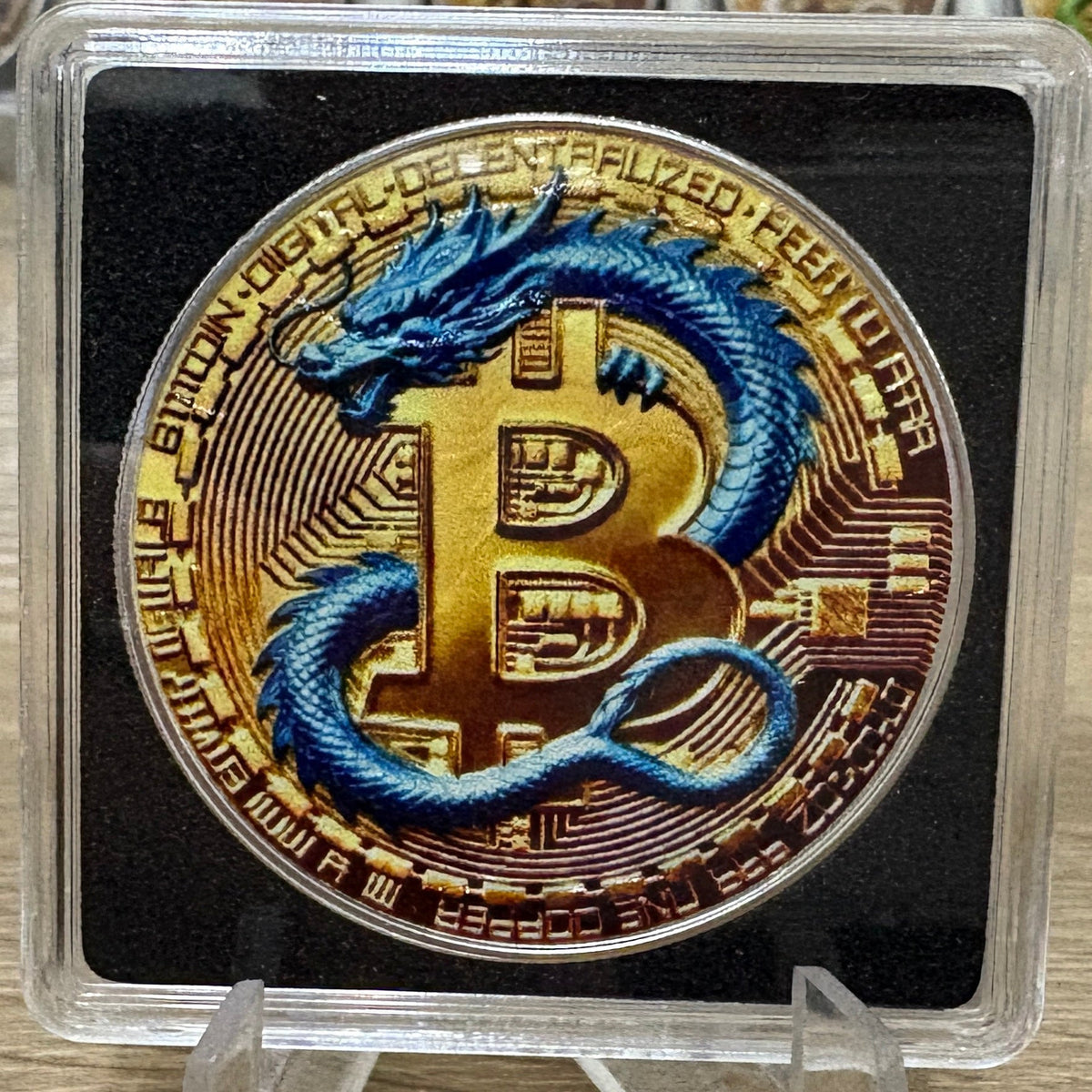 比特幣龍形銀幣 藍色 純銀999 1盎司銀幣 圖1（正面）
